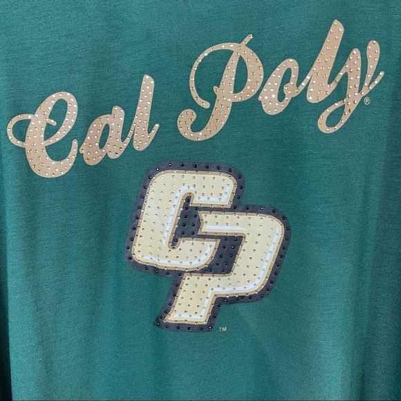 NWT CAL POLY COLOSSEUM Green Bedazzled Tee with Criss Cross Back Size M - Picture 3 of 10